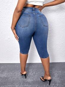 SHEIN SXY Plus Solid Ripped Skinny Jeans - Medium Wash - View 2