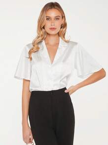 BizChic 素色西裝領緞面襯衫工作服 - 白色 - 查看 6