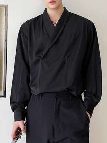 Manfinity Hypemode Nam Chất rắn Khăn quàng Áo sơ mi - màu đen - Xem 1