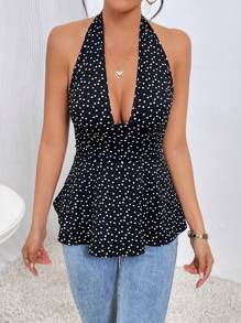 SHEIN Privé In Trái tim Không lưng Áo hai dây - Đen và trắng - Xem 5