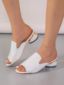 女士鱷魚壓紋粗跟穆勒涼鞋,優雅涼鞋