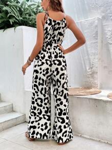 SHEIN Frenchy 豹紋印花腰帶繞頸連體褲 - 黑與白 - 查看 2