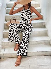 SHEIN Frenchy 豹紋印花腰帶繞頸連體褲 - 黑與白 - 查看 5