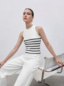 BizChic Women's Black And White Casual Striped Print Tank Top - White - View 5