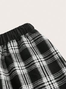 SHEIN EZwear Quần Plus Size Dây kéo Túi Sọc ca rô Giải trí - Đen và trắng - Xem 3