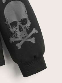 ROMWE Grunge Punk Skull Graphic Zip Up Hoodie - Black - View 4