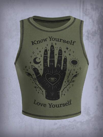 Mystic heart Letter Hand Graphic Ribbed Tank Top
