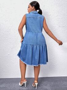 SHEIN SXY Đầm Denim kích thước lớn Túi Viên lá sen Nút phía trước màu trơn Giải trí - Rửa nhẹ - Xem 2