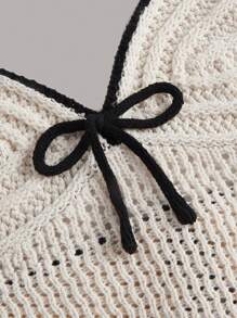 ROMWE Goth Contrast Binding Tie Front Halter Knit Top - White - View 2