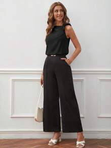 SHEIN Frenchy 素色肩部打結不對稱領襯衫