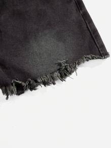 ROMWE Grunge Punk Nút Bay Raw Hem Quần short Denim - màu đen - Xem 3