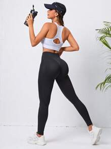 SHEIN Sport Studio Legginsy do jogi Marled Dzianinowe bezszwowe, przylegające do bioder legginsy treningowe z kontrolą brzucha
