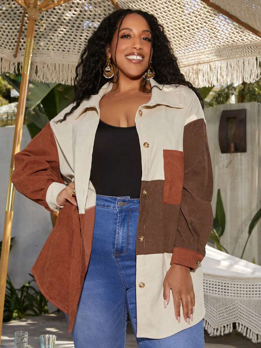 SHEIN CURVE+ Hơn Khối màu Thả vai Áo sơ mi - Nhiều màu - Xem 1