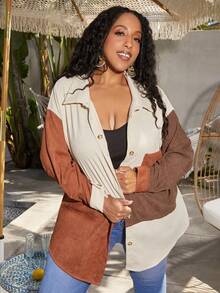 SHEIN CURVE+ Hơn Khối màu Thả vai Áo sơ mi - Nhiều màu - Xem 5