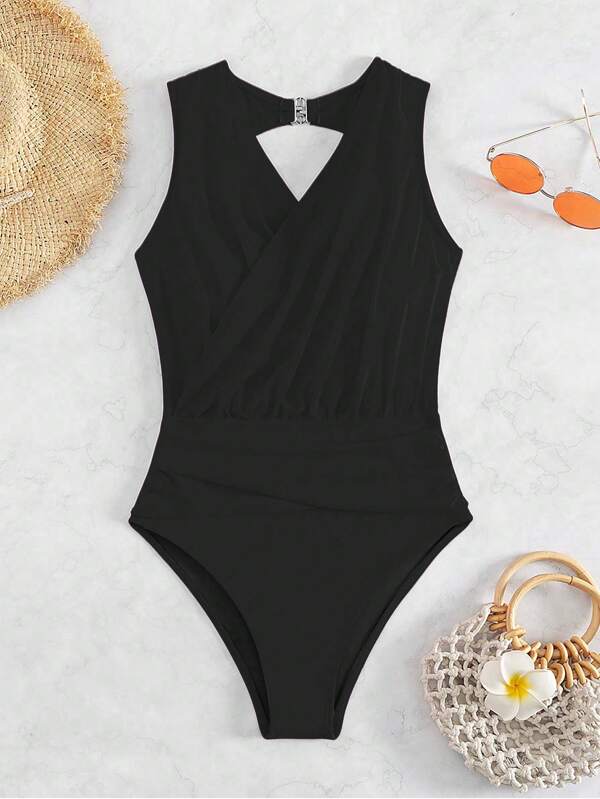 SHEIN Swim Vcay Solid Backless One Piece Swimsuit SHEIN USA