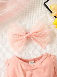 Baby Girl Contrast Dobby Mesh Ruched Bodysuit & Headband