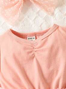 Baby Girl Contrast Dobby Mesh Ruched Bodysuit & Headband