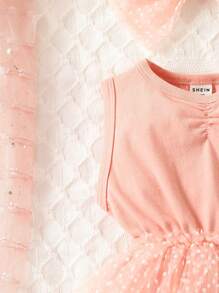 Baby Girl Contrast Dobby Mesh Ruched Bodysuit & Headband