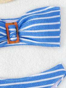 SHEIN Swim Women Bikini Sets Gesper Striped Lucu - Blue and White - View 3