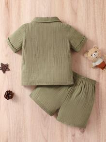 女嬰口袋貼布襯衫&短褲 - 軍綠色 - 查看 2