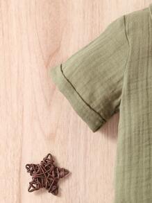 女嬰口袋貼布襯衫&短褲 - 軍綠色 - 查看 5