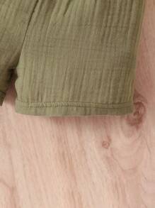 女嬰口袋貼布襯衫&短褲 - 軍綠色 - 查看 6