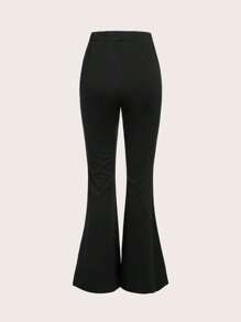 SHEIN Teen Girls Star Print Flare Leg Trousers - Black - View 2