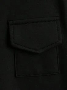 SHEIN 男孩翻蓋細節連帽T恤和短褲 - 黑色 - 查看 3