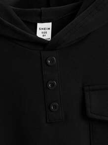 SHEIN 男孩翻蓋細節連帽T恤和短褲 - 黑色 - 查看 4