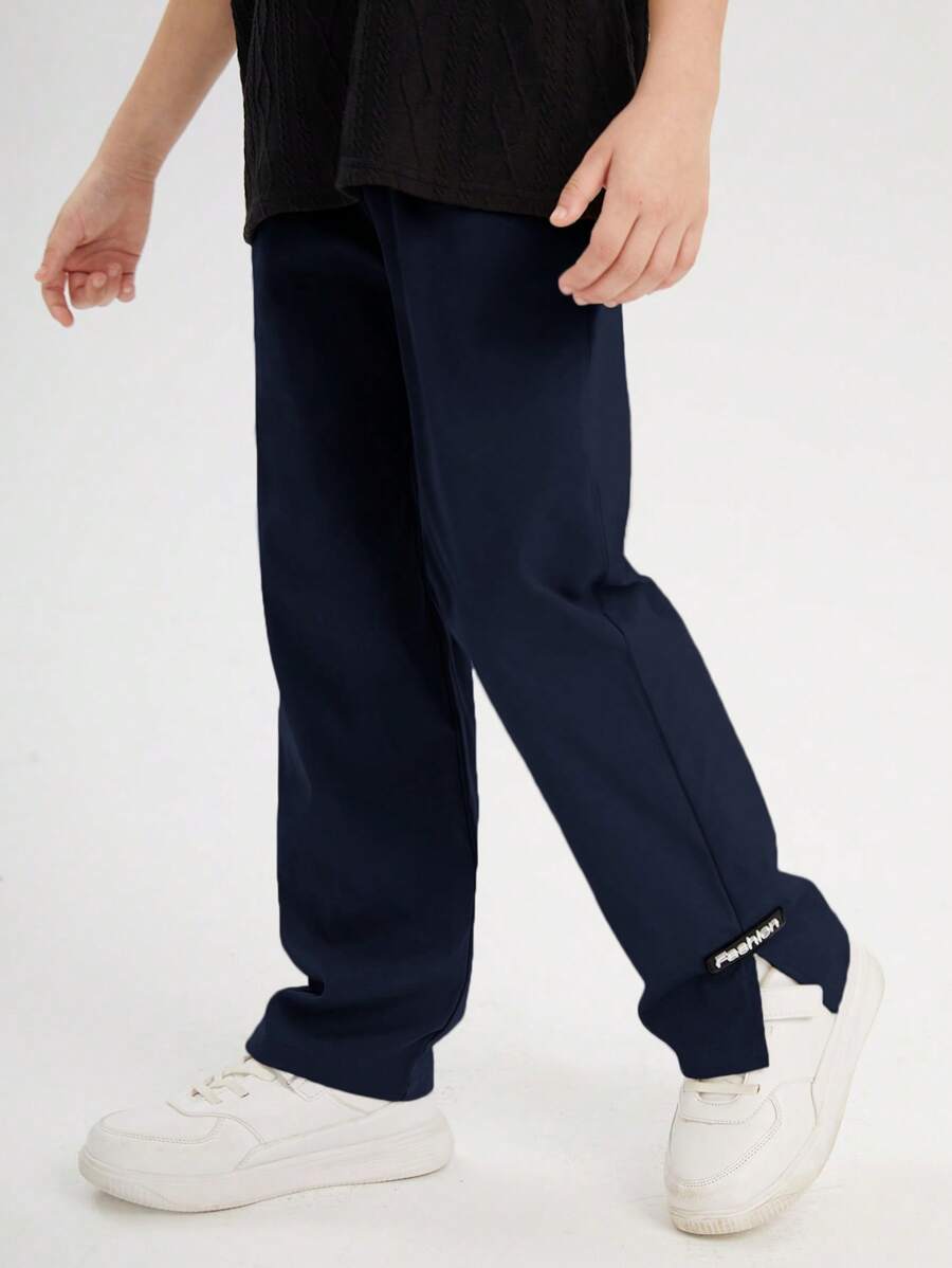SHEIN Leap Crew Boys Letter Patched Split Hem Trousers - Navy Blue - View 1