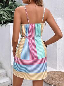 SHEIN VCAY Striped Print Belted Cami Dress