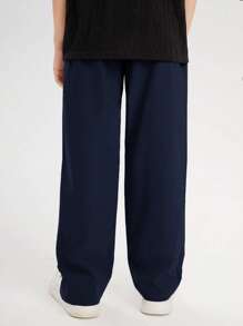 SHEIN Leap Crew Boys Letter Patched Split Hem Trousers - Navy Blue - View 3
