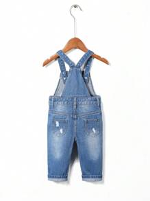 Peto Vaquero Rasgado Con Bolsillo Delantero Para Niña Bebé - Azul lavado medio - Ver 2