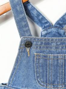 Peto Vaquero Rasgado Con Bolsillo Delantero Para Niña Bebé - Azul lavado medio - Ver 3