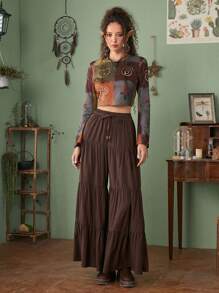 ROMWE Hippie In chắp vá Áo phông Crop - Nhiều màu - Xem 6