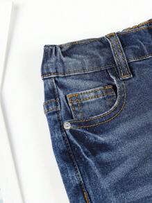 Young Boy Washed Roll Up Hem Denim Shorts, School, Campus, College Summer Holiday