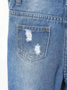 Peto Vaquero Rasgado Con Bolsillo Delantero Para Niña Bebé - Azul lavado medio - Ver 7