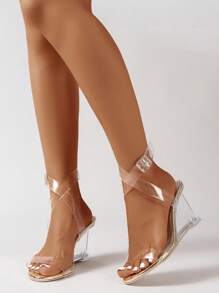 Women's Crystal Embellished Pointed Toe Transparent High Heel Sandals, Fashion Sexy Party Wedding Slip-On Shoes