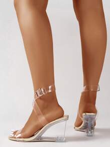 Women's Crystal Embellished Pointed Toe Transparent High Heel Sandals, Fashion Sexy Party Wedding Slip-On Shoes