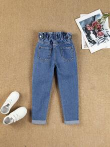 SHEIN Jeans niña joven de cintura con volante - Azul lavado medio - Ver 2