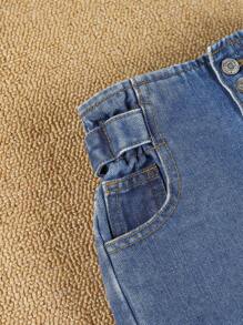 SHEIN Jeans niña joven de cintura con volante - Azul lavado medio - Ver 4