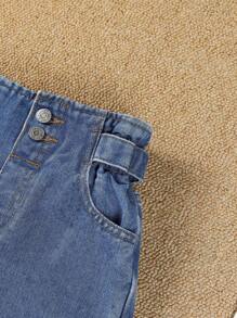 SHEIN Jeans niña joven de cintura con volante - Azul lavado medio - Ver 8