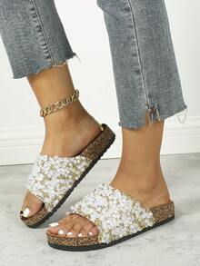 roulvxiang Femme À Sequins Sandales Plates , Mode Été Sandales Plates - Doré - Voir 5