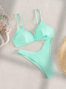 Plain Bikini Set For Summer Beach - Mint Green - View 3