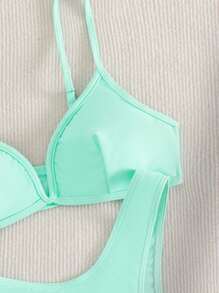 Plain Bikini Set For Summer Beach - Mint Green - View 4