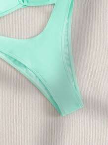 Plain Bikini Set For Summer Beach - Mint Green - View 5