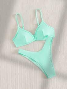 Plain Bikini Set For Summer Beach - Mint Green - View 6