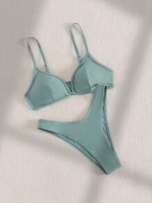 SHEIN Swim High Cut Bikini Set For Summer Beach - Cadet Blue - View 4