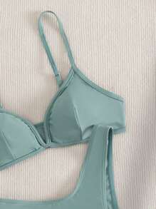 SHEIN Swim High Cut Bikini Set For Summer Beach - Cadet Blue - View 5