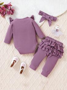 SHEIN 女嬰荷葉邊連身背心和運動褲&配件髮箍